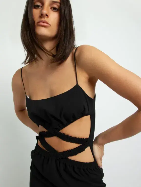 Christopher Esber Crossed Torso Wool Bra Dress Black Size 8 - Image 2
