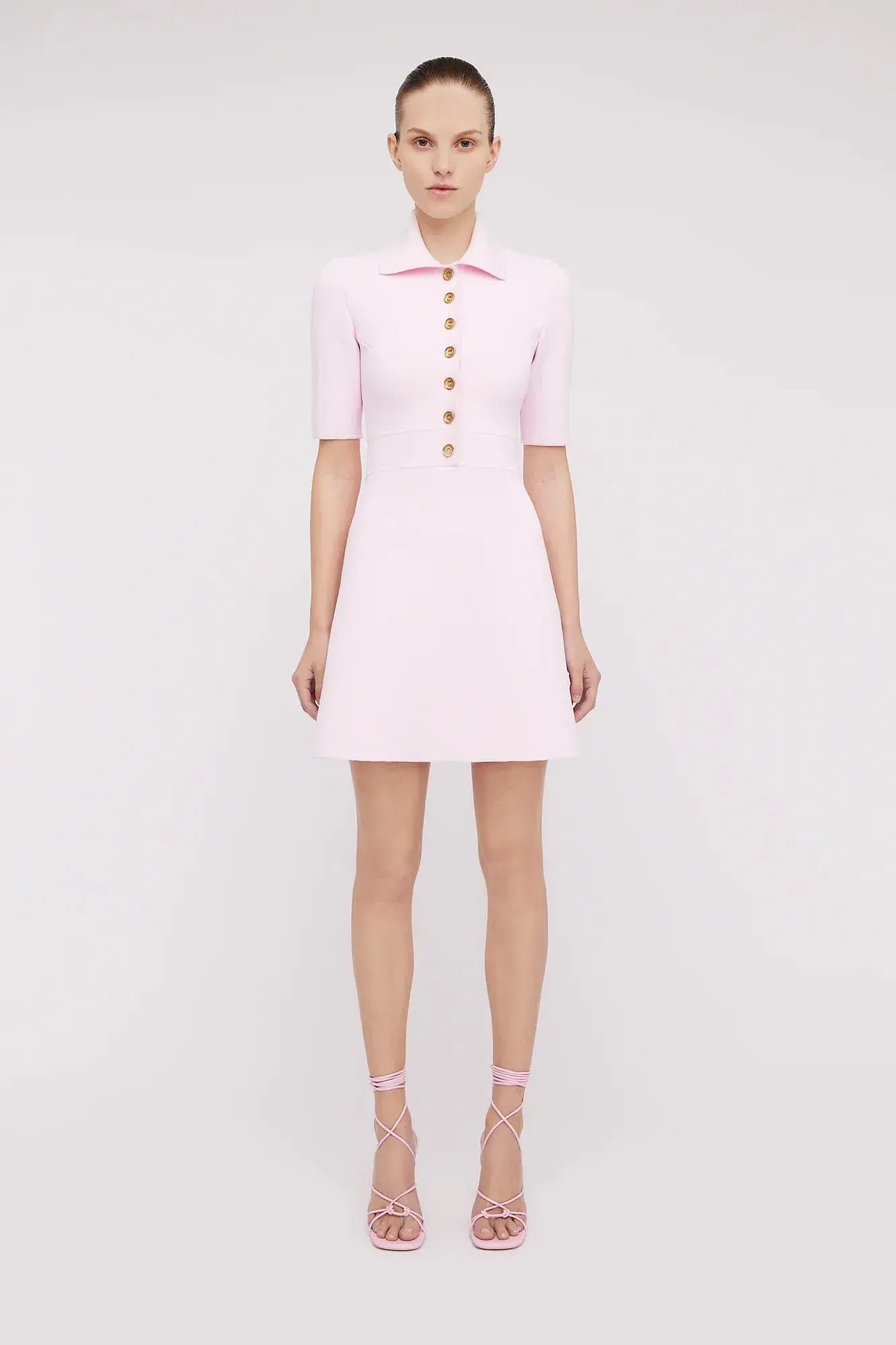 Scanlan Theodore Crepe Knit Button Collar Mini Dress Pink Size XS / Au 6 - Image 1
