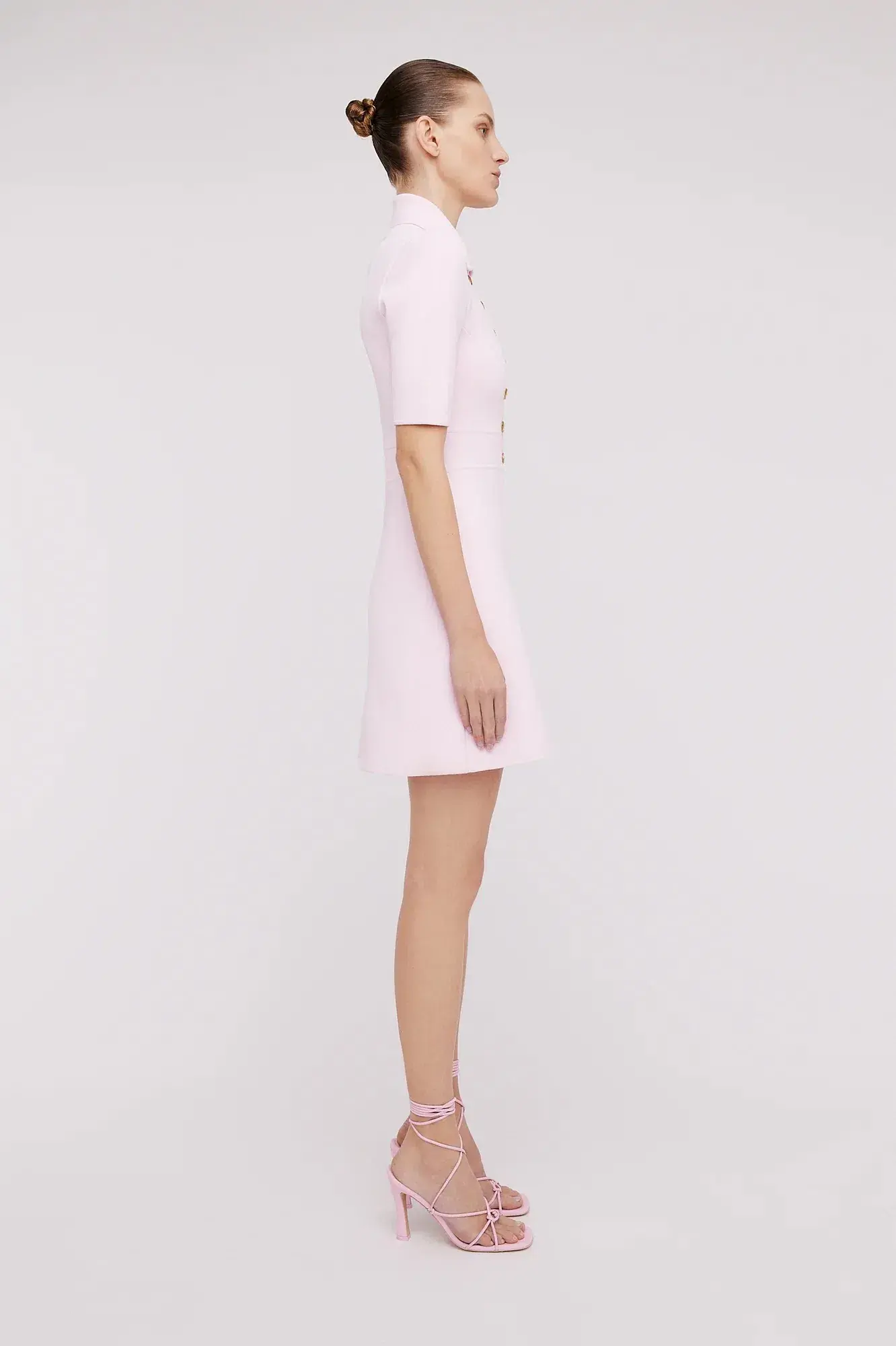Scanlan Theodore Crepe Knit Button Collar Mini Dress Pink Size XS / Au 6 - Image 2