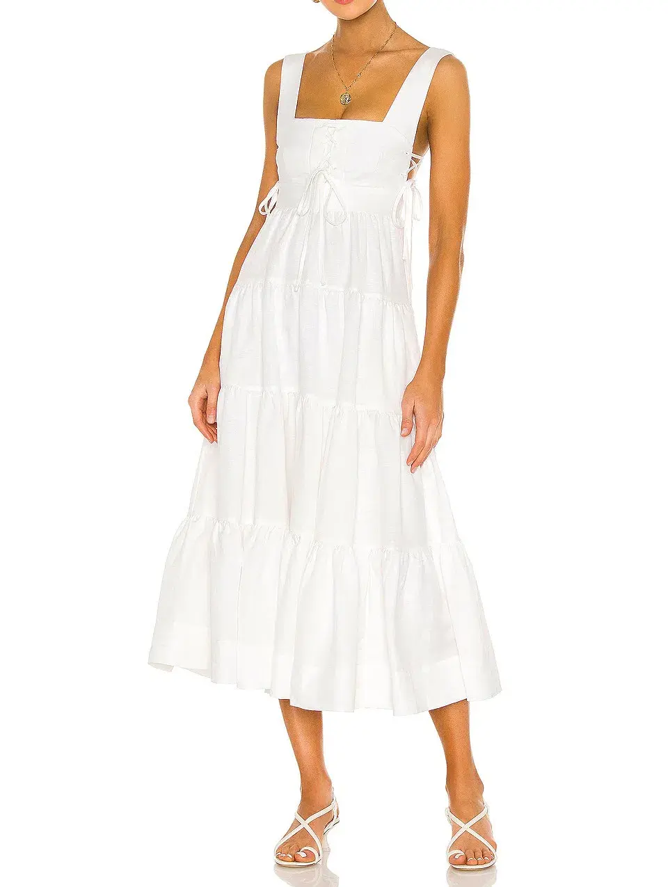 Shona Joy Blanca Lace Up Tiered Midi Dress Ivory Size 8  - Image 1