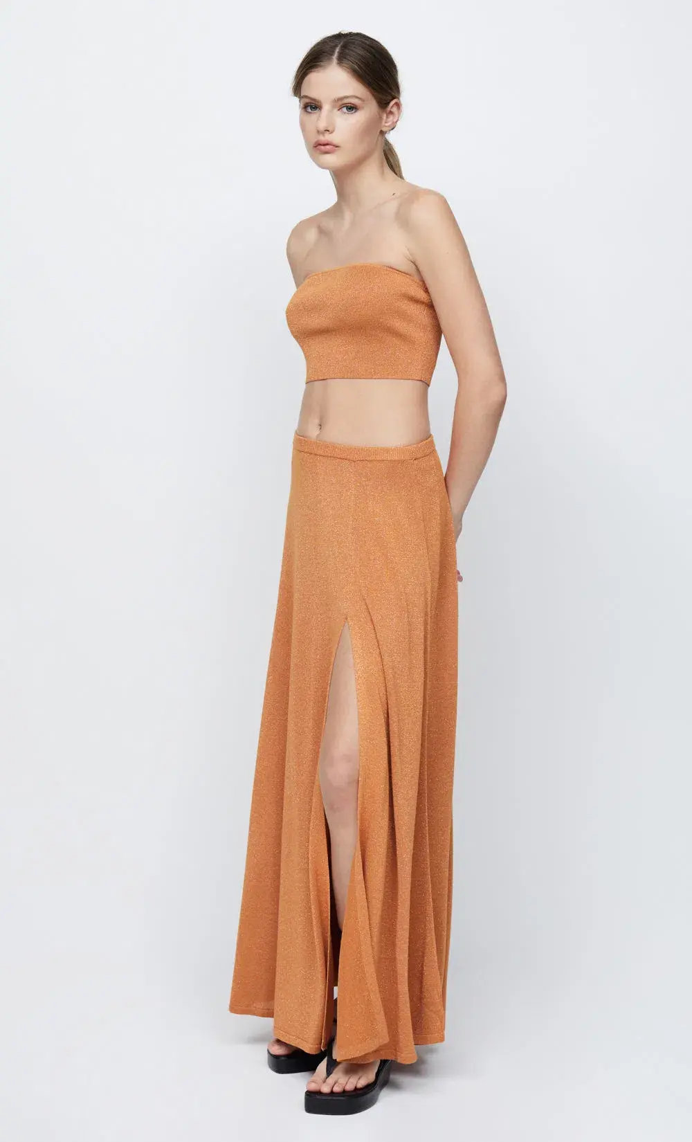 Bec & Bridge Indya Knit Bandeau  and Knit Maxi Skirt Set Rust Size 6 / XS - Image 2