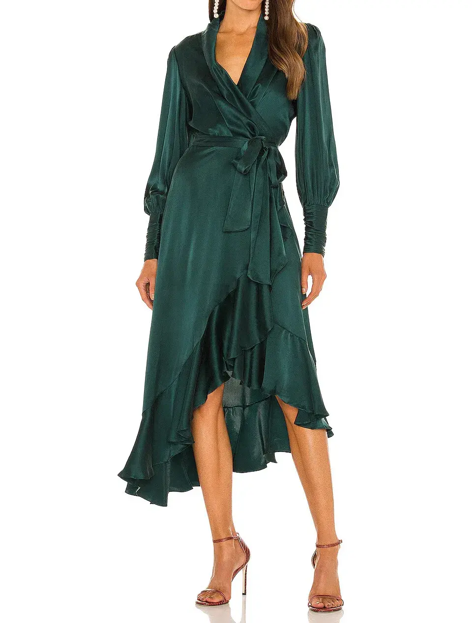 Zimmermann Silk Wrap Midi Dress in Forest Green Size 0P / Au 6 for rent on The Volte - main image