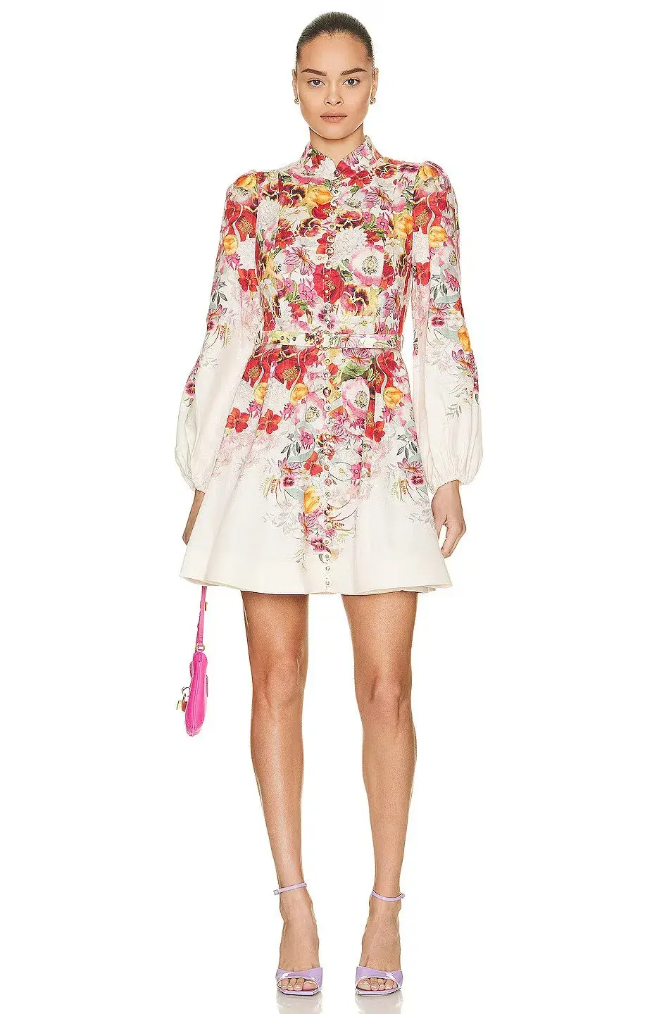 Zimmermann Wonderland Buttoned Mini Dress Poppy Ivory Borderize 2 / AU 12 for rent on The Volte - main image