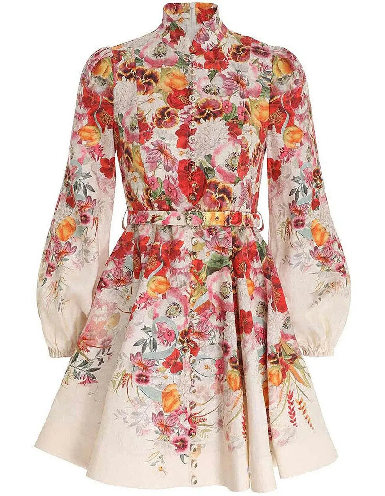 Zimmermann Wonderland Buttoned Mini Dress Poppy Ivory Borderize 2 / AU 12 - Image 3