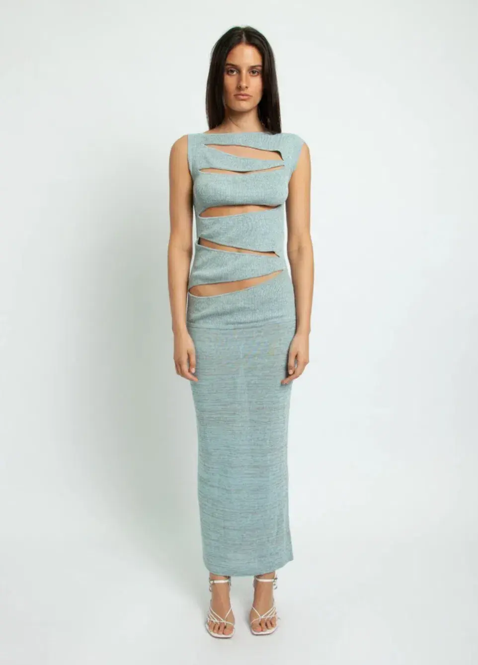 Christopher Esber Slashed Knit Mini Dress Blue Size AU 6 - Image 1