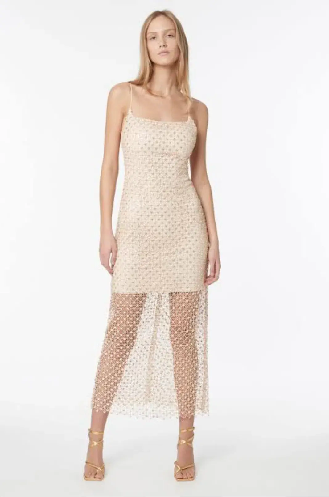 Manning Cartell Crochet Sequin Slip Dress in Buff Nude Size 12 for rent on The Volte - main image