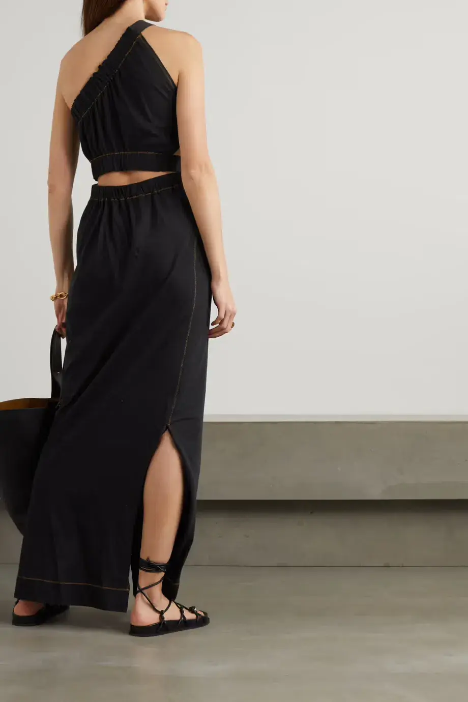 Bassike One Shoulder Cut Out Midi Dress Black Size 3/AU 12 - Image 2