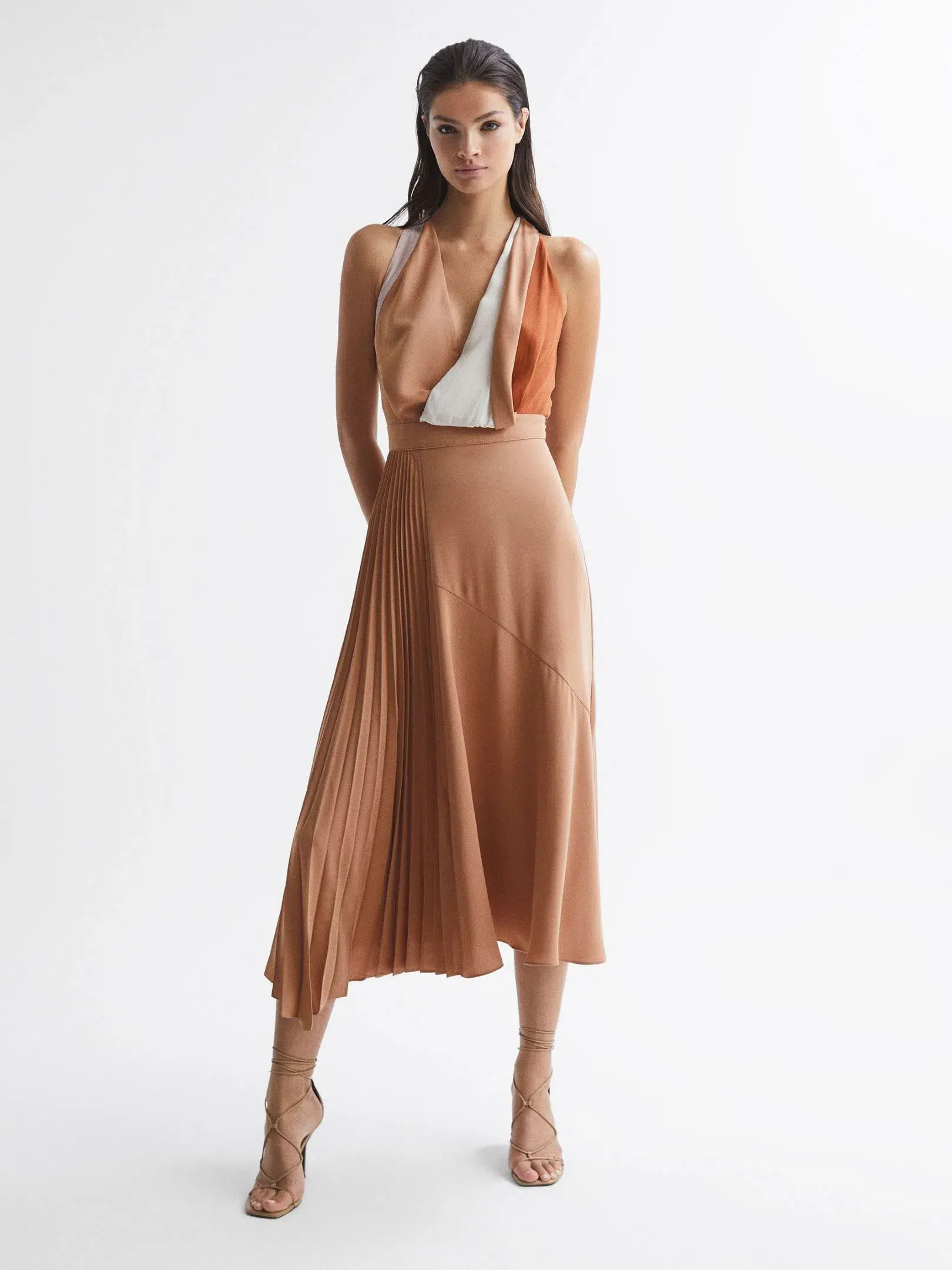Reiss Anise Colourblock Midi Dress Multi Nude Size 8 - Image 1