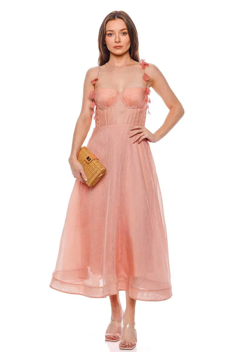 Zimmermann Wonderland Midi Corset Dress in Dusty Pink Size 1/Au 10 for rent on The Volte - main image
