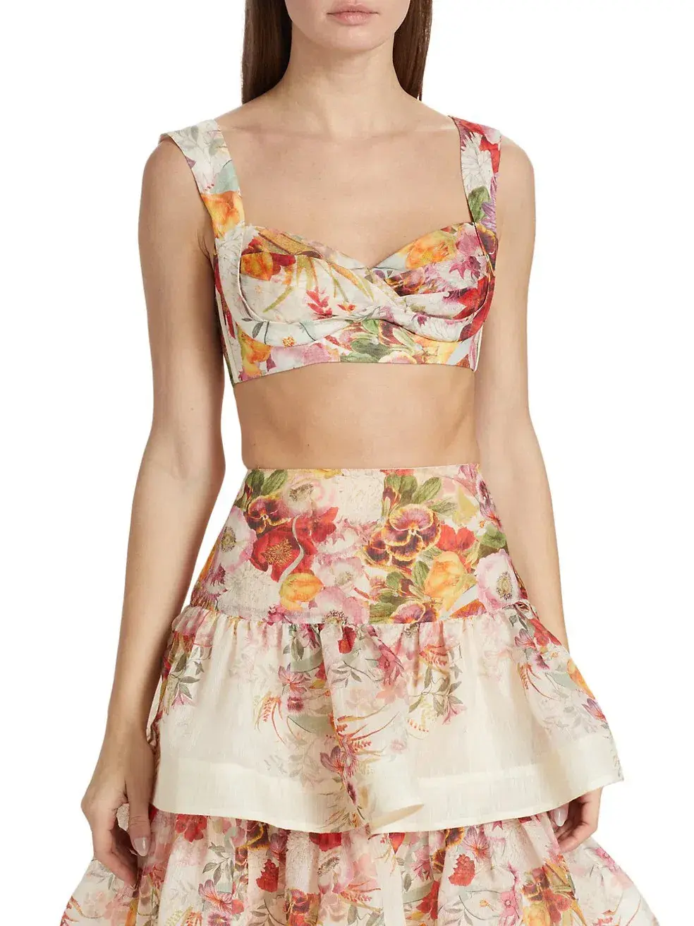 Zimmermann Wonderland Bralette and Tiered Skirt in Elka Poppy Ivory Print Size 0/AU 8 for rent on The Volte - main image