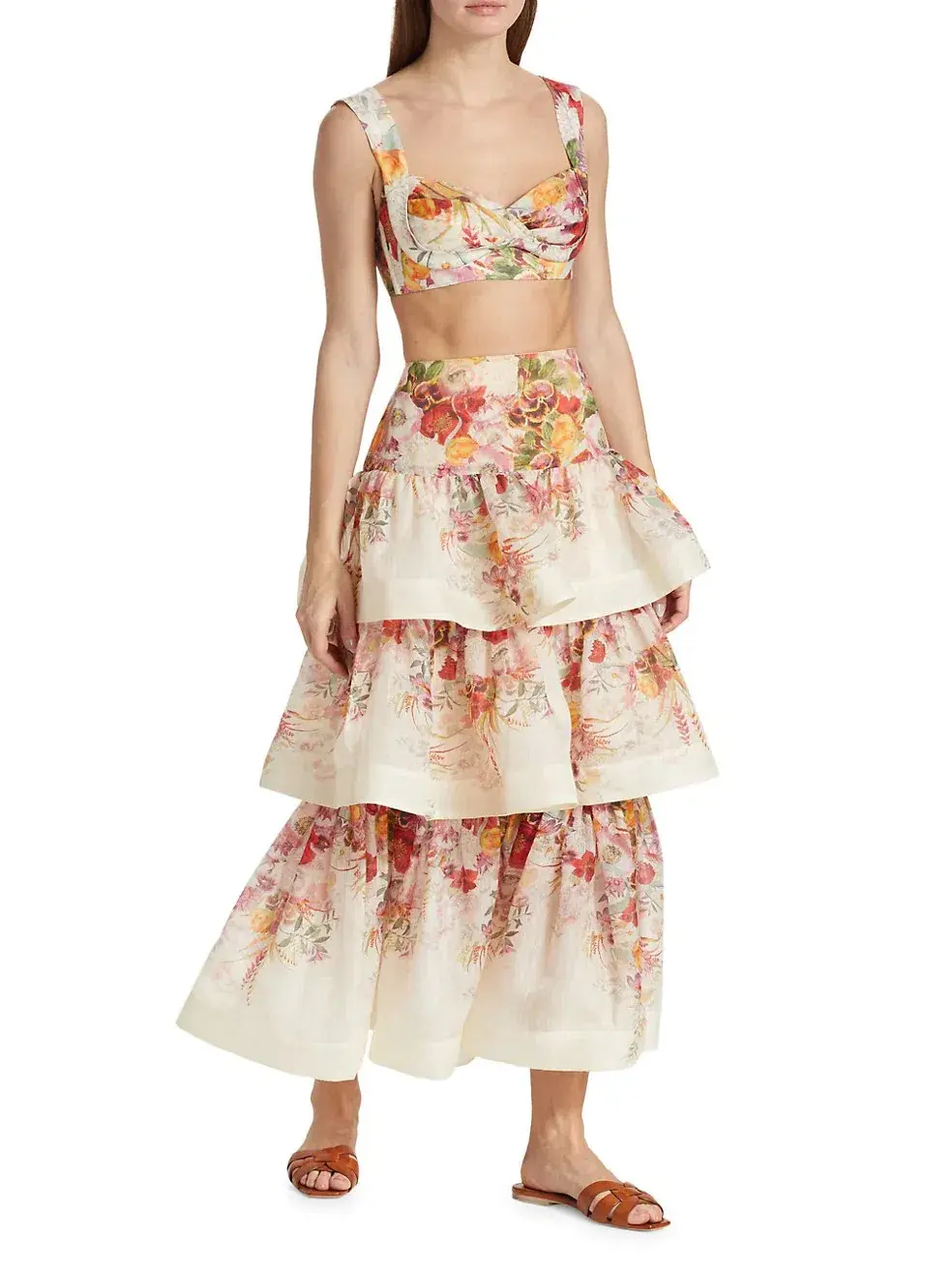 Zimmermann Wonderland Bralette and Tiered Skirt in Elka Poppy Ivory Print Size 0/AU 8 - Image 1