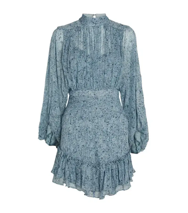 Shona Joy Harmony High Neck Ruched Mini Dress Blue Print Size 6 - Image 3