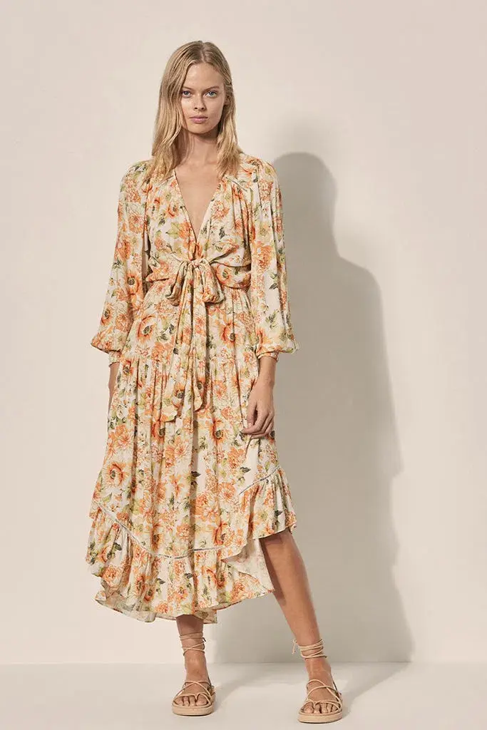 Kivari Everly Tie Front Midi Dress Floral Size 6 - Image 2