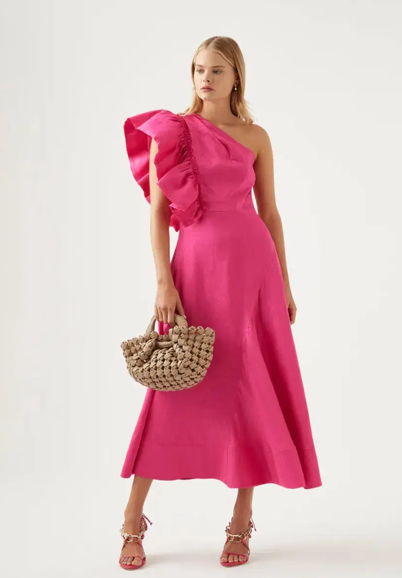 Aje Bonjour Asymmetric Midi Dress Fuchsia Size 10 - Image 1