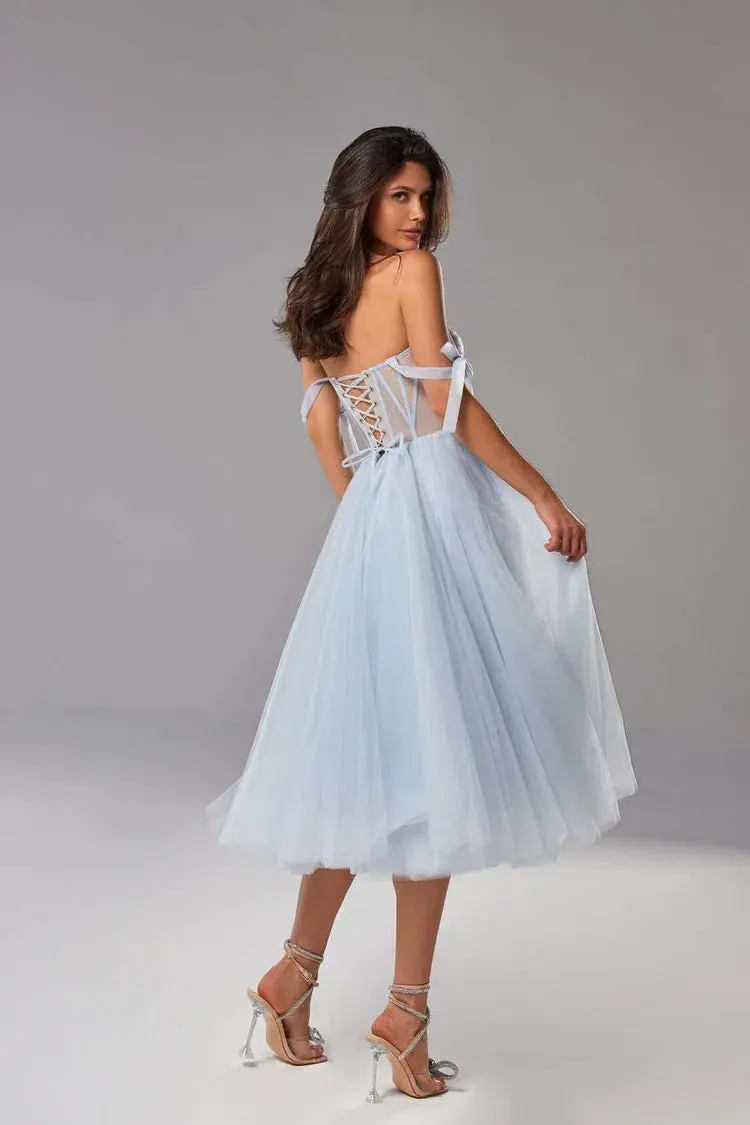 Milla Tie Shoulder Tulle Dress Light Blue Size 8 for rent on The Volte - main image