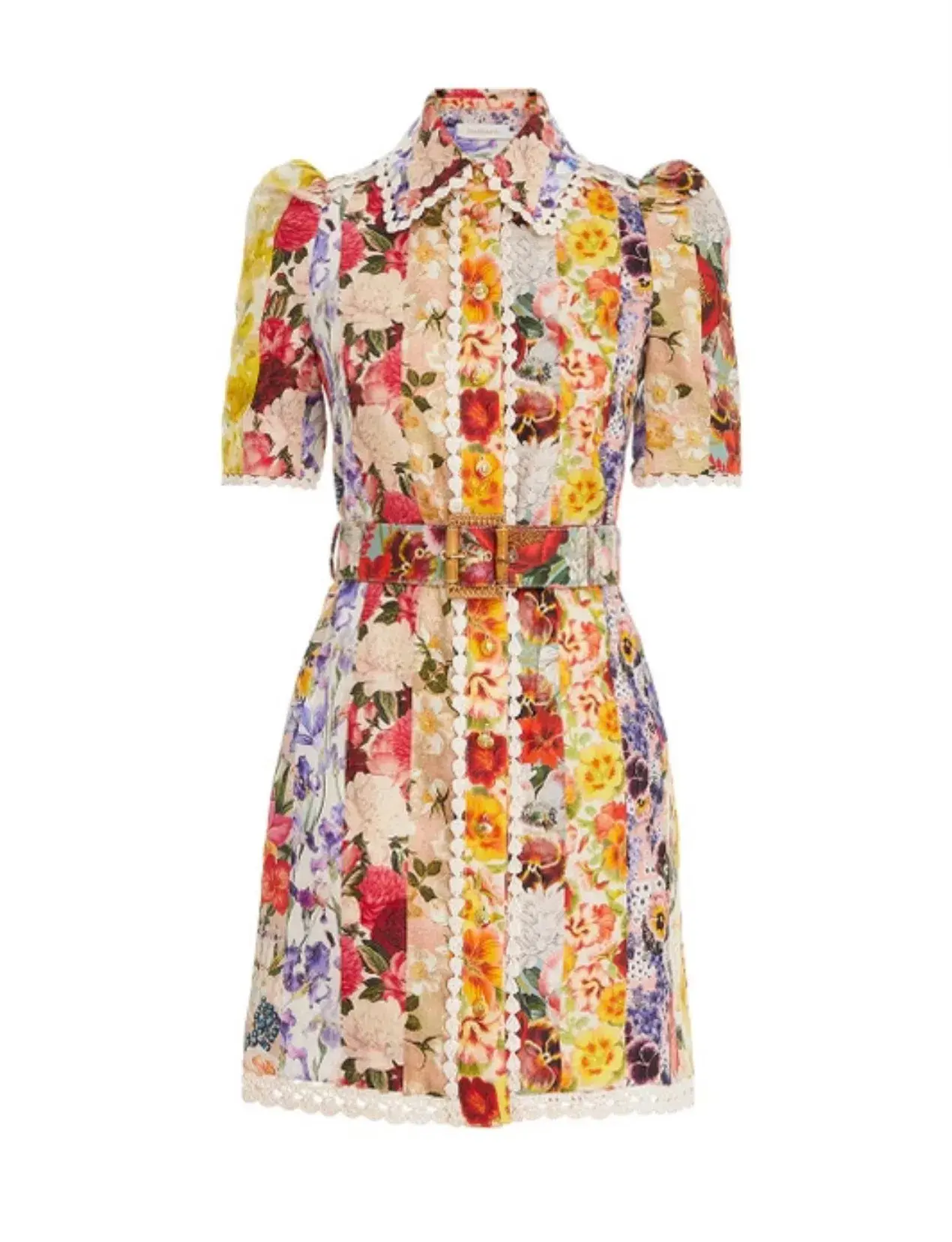 Zimmermann Wonderland Floral Shirt Dress Spliced Stripe Floral Size 1 /Au 10 - Image 2
