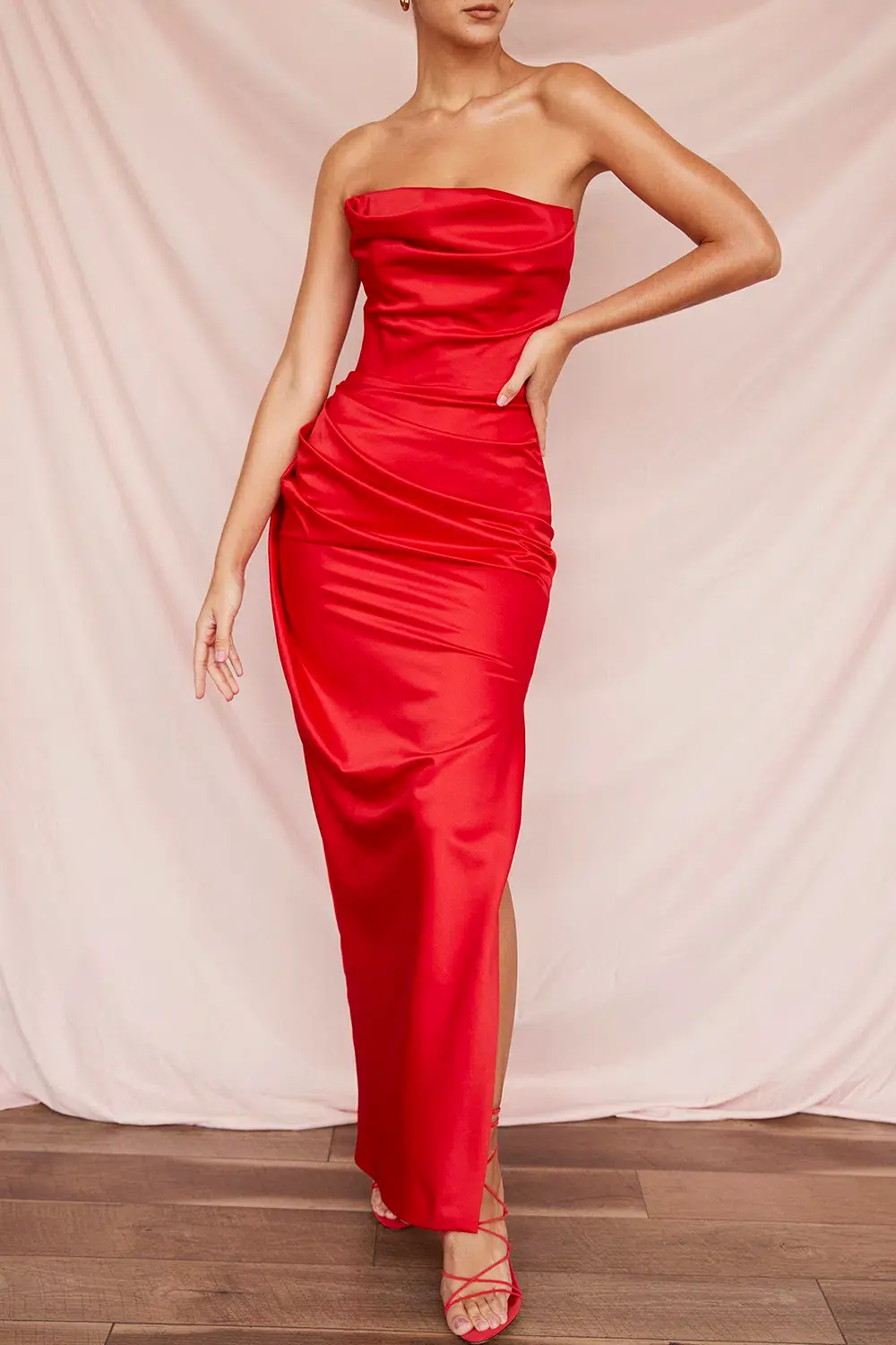 House of CB Adrienne Satin Strapless Gown Scarlet Red Size Large / Au 12 for rent on The Volte - main image