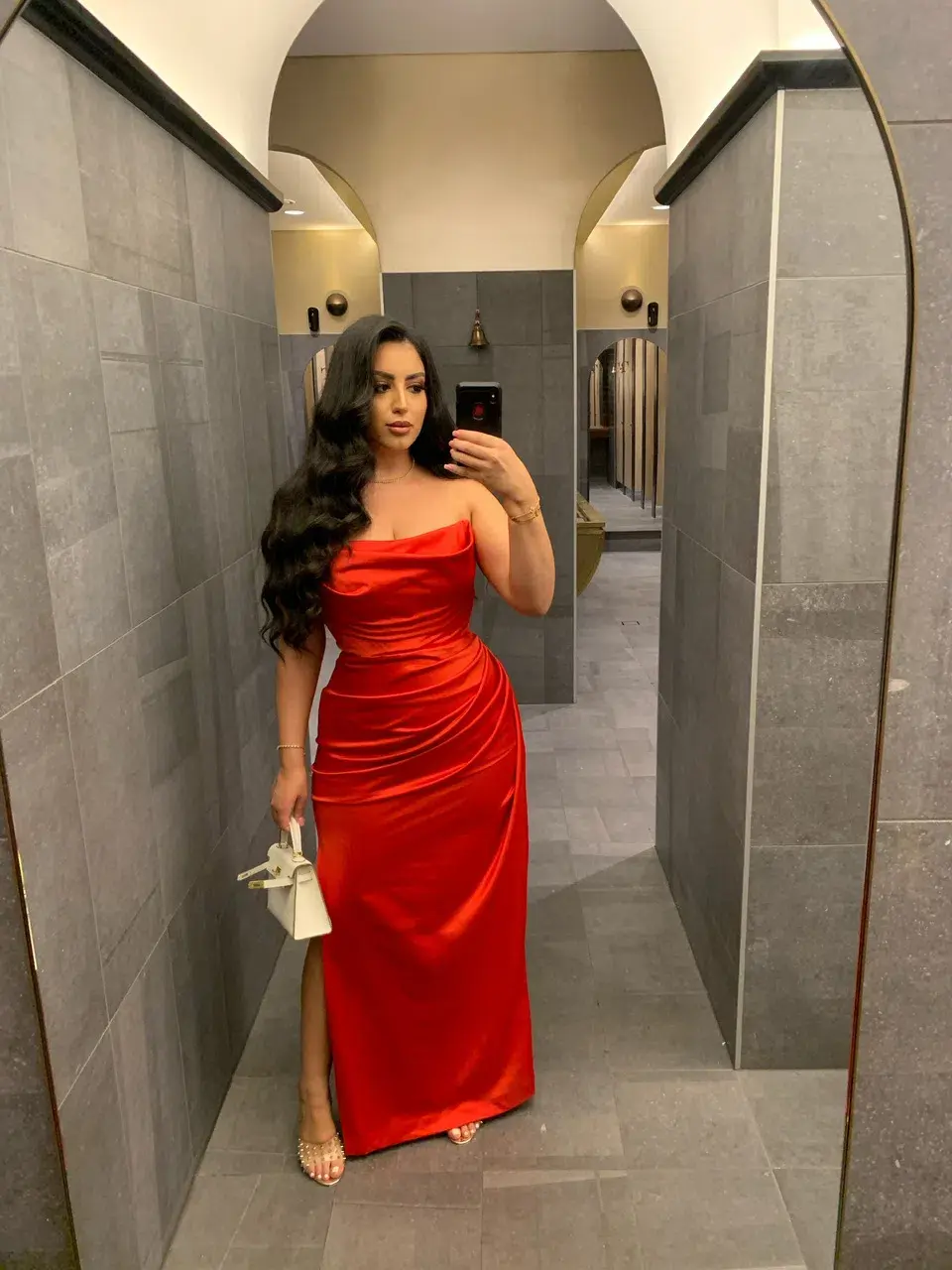 House of CB Adrienne Satin Strapless Gown Scarlet Red Size Large / Au 12 for rent on The Volte - main image