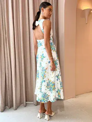 By Johnny Roma Floral Midi Dress In Roma Floral White Size AU 12  - Image 2