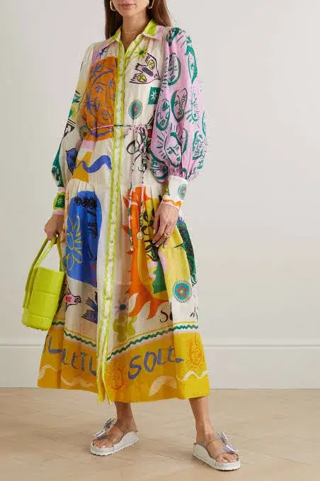 Alemais Soleil Patchwork Midi Shirtdress Long Sleeve in Cream Size AU 6 - Image 3
