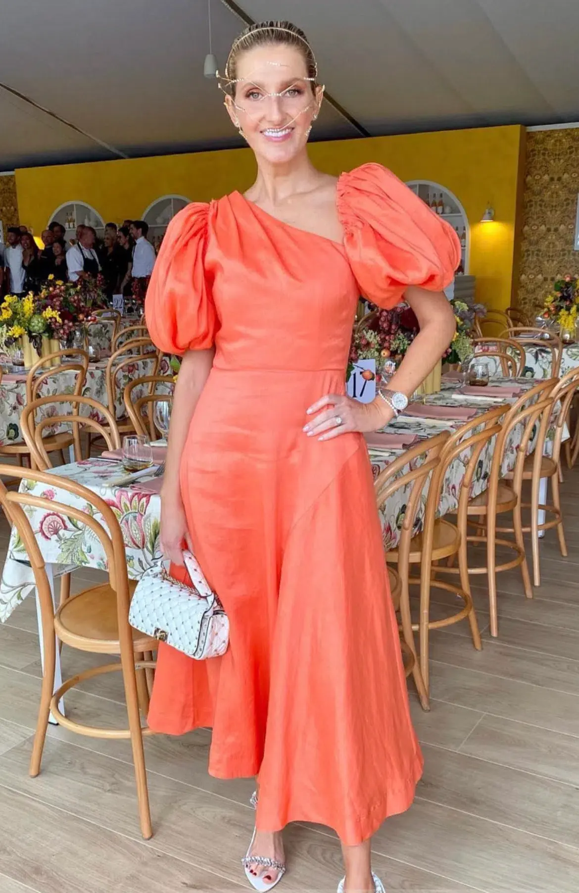 Aje Maia Off Shoulder Midi Dress Orange Size AU 12 - Image 1