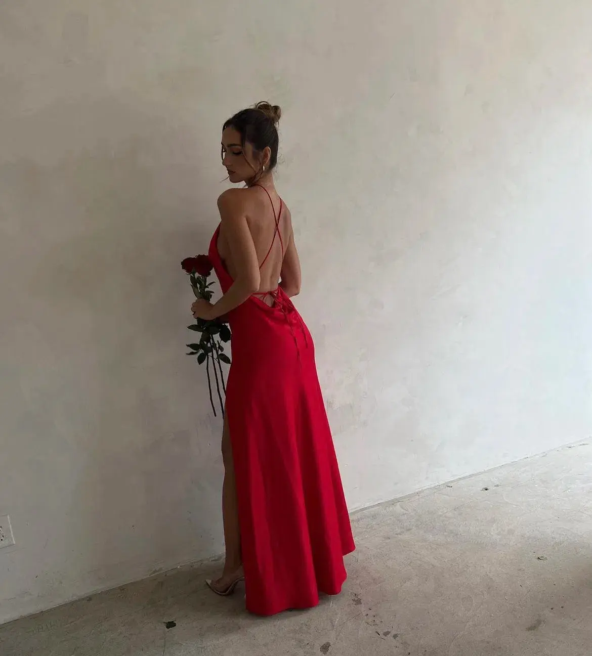 House of CB Zanab Thigh Slit Maxi Dress Red Rose Size 8 - Image 3