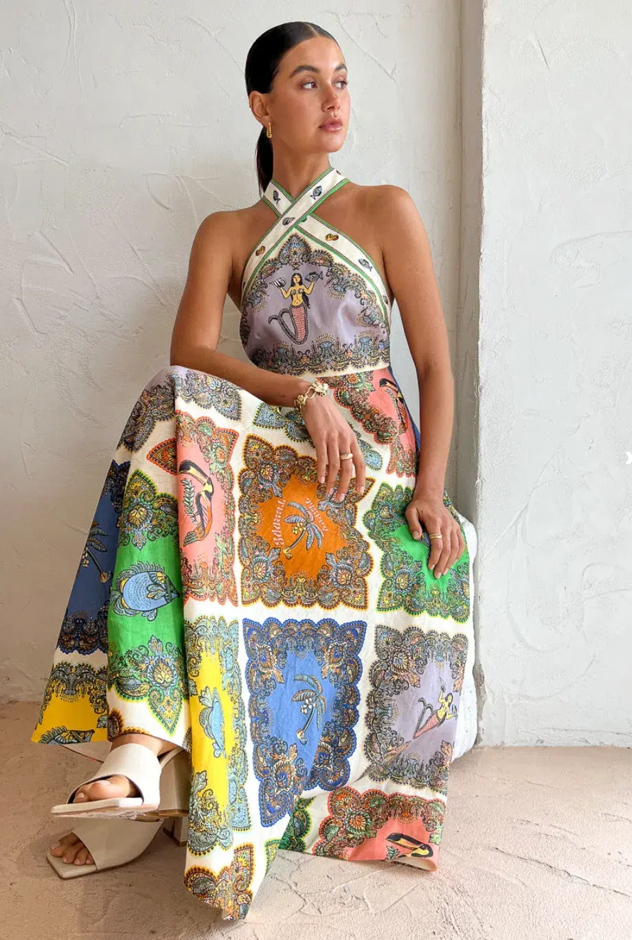 Alemais Trippy Troppo Halter Midi Dress Multi Print Size 8 - Image 3