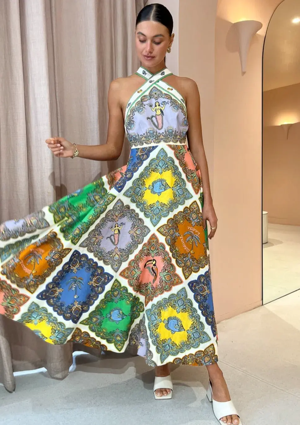 Alemais Trippy Troppo Halter Midi Dress Multi Print Size 8 for rent on The Volte - main image