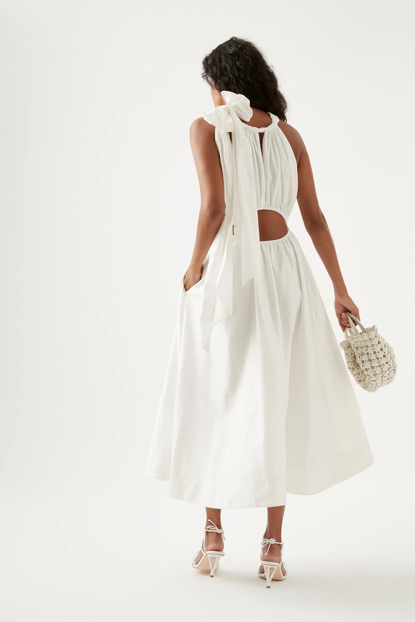 Aje Henriette Tie Strap Midi Dress Cutouts White Size 12 - Image 3