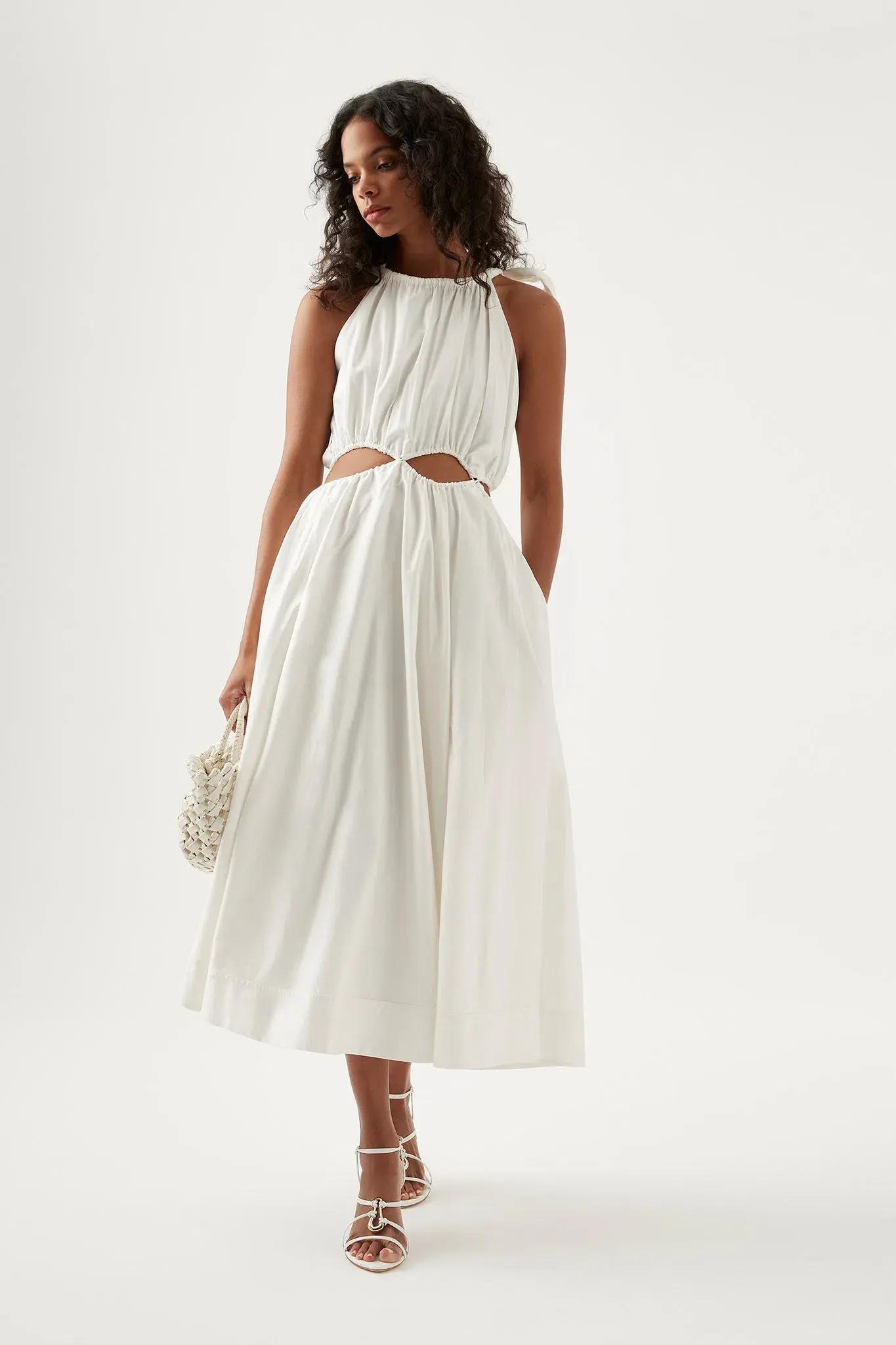 Aje Henriette Tie Strap Midi Dress Cutouts White Size 12 - Image 1