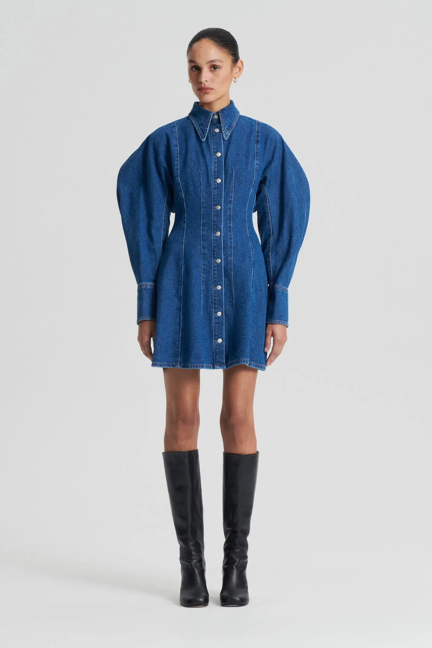 Scanlan Theodore Denim Cocoon Sleeve Mini Dress Size 6 - Image 1