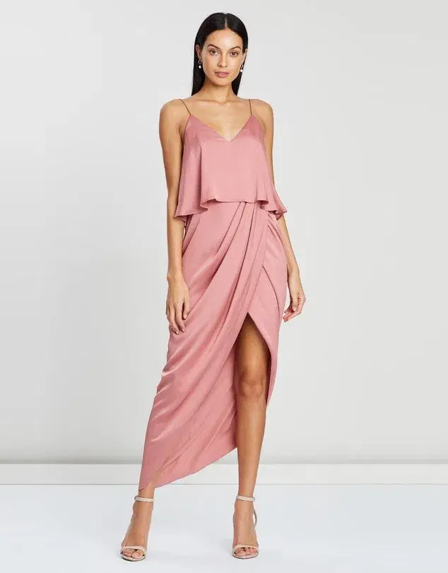 Shona Joy Luxe Draped Cocktail Frill Dress in Rose Size 10 - Image 1