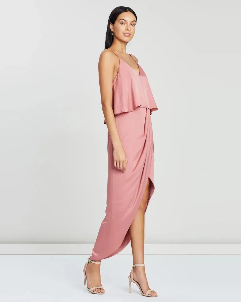 Shona Joy Luxe Draped Cocktail Frill Dress in Rose Size 10 - Image 3