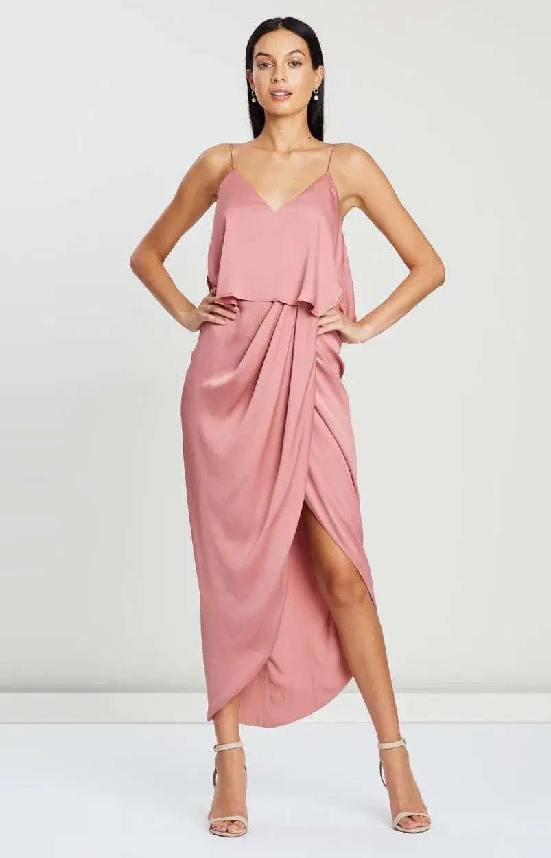 Shona Joy Luxe Draped Cocktail Frill Dress in Rose Size 10 - Image 2