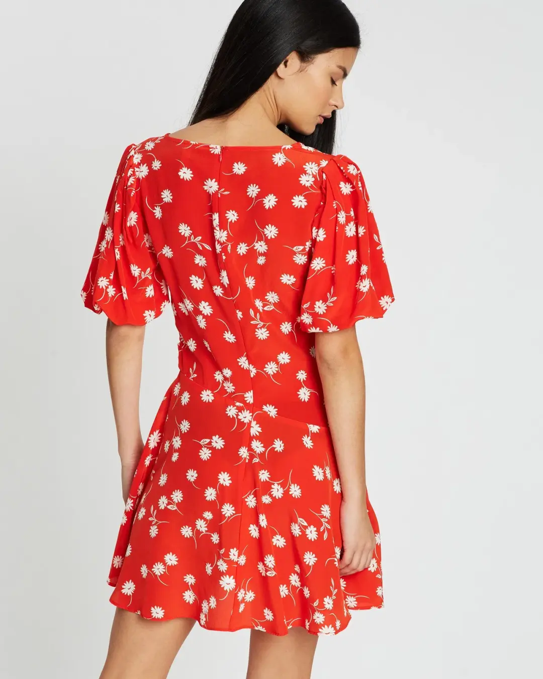 Bec & Bridge Wrap Daisy Mini Dress Red Floral Size 12 for rent on The Volte - main image