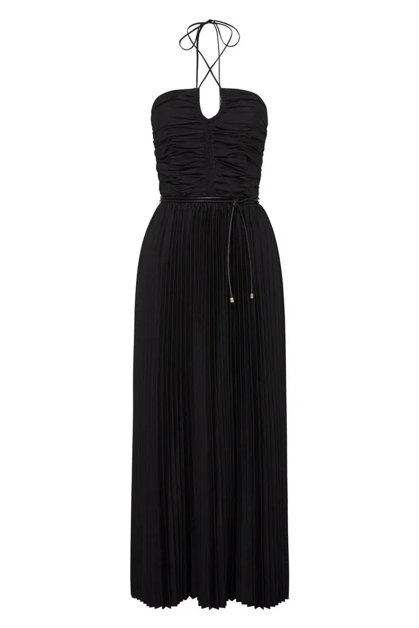 Rebecca Vallance Magdalena Halter Midi Dress Black Size 16 for rent on The Volte - main image