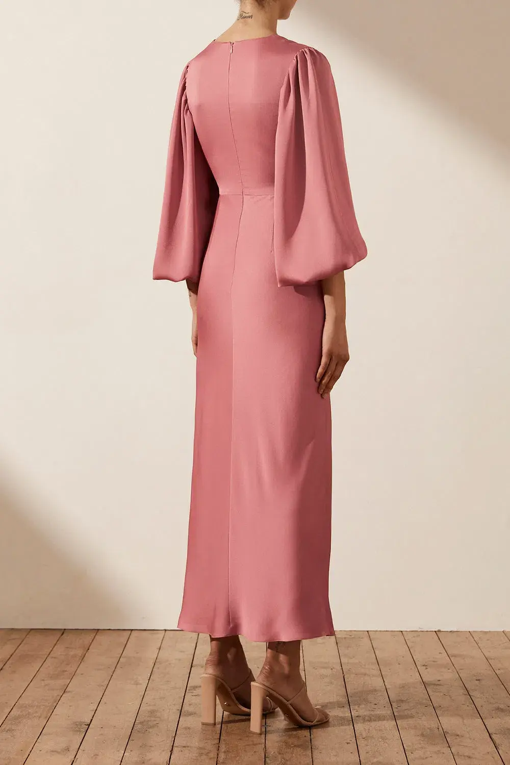 Shona Joy Luxe Twist Front Balloon Sleeve Midi Dress Pink Size 6 / XS - Image 2