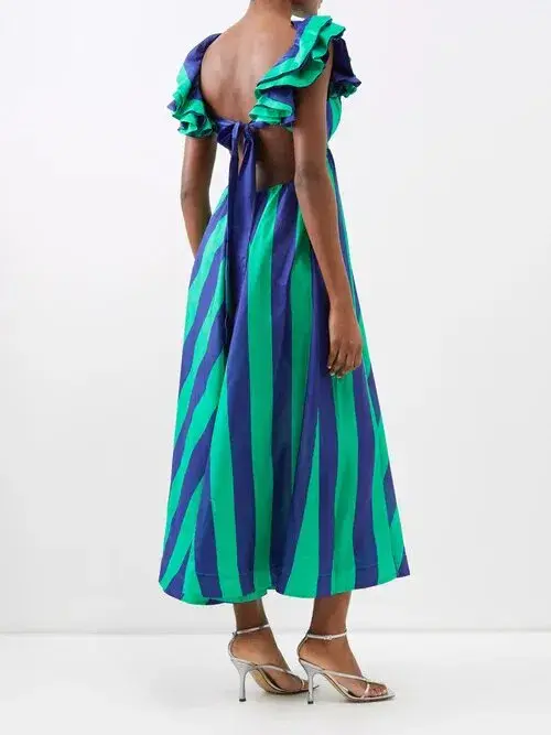 Zimmermann The Tiggy Frill Shoulder Dress in Navy/Green Stripe Size 1/Au 10 - Image 2