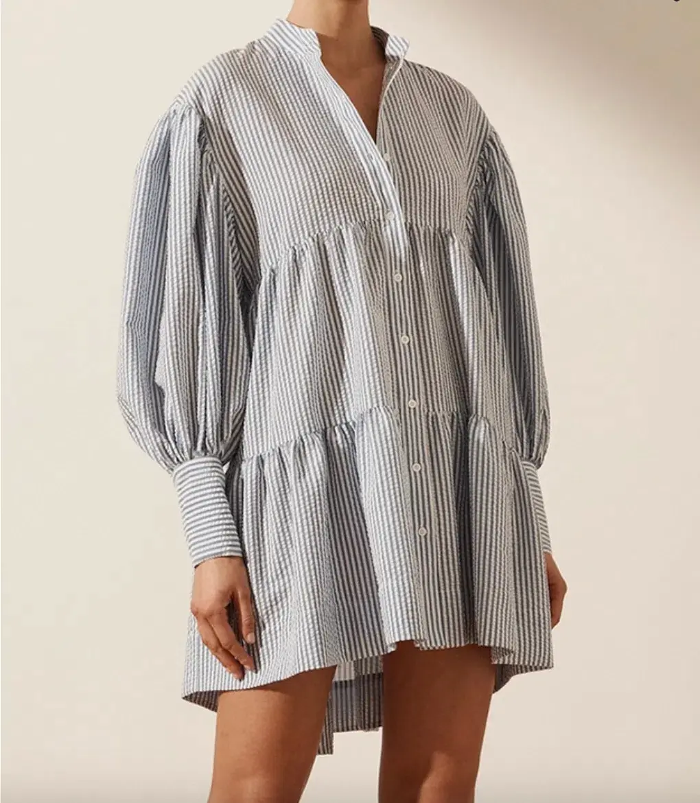 Shona Joy Roberta Balloon Sleeve Tiered Mini Dress Blue Size 12 / L - Image 2