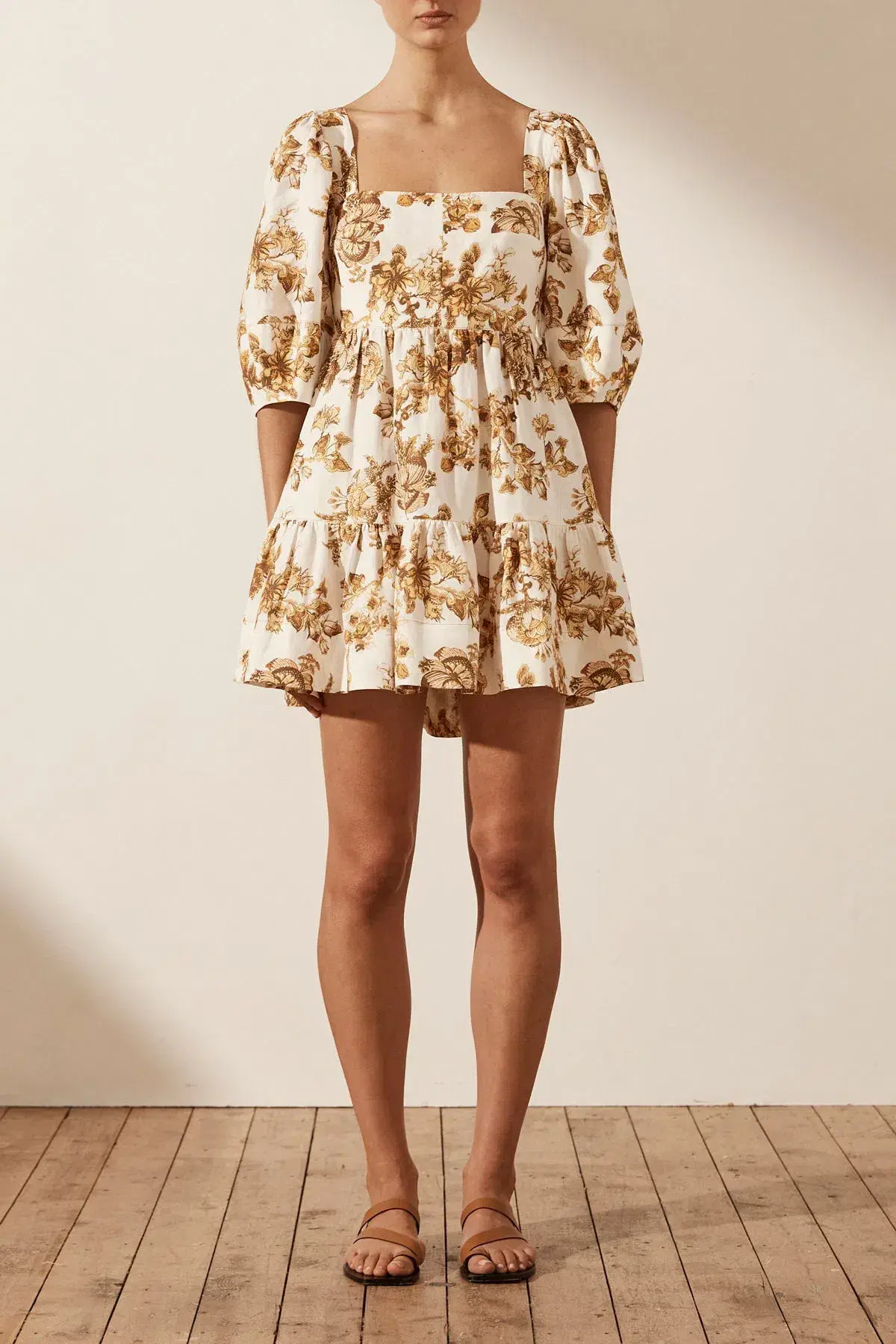 Shona Joy Bella Linen Open Back Mini Dress Floral Size 12 / L - Image 1