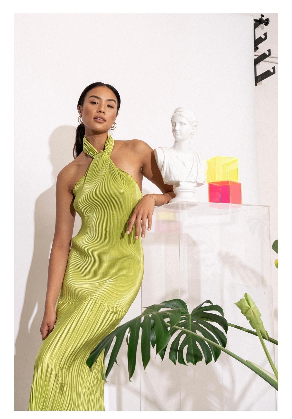 L’IDEE SIOREE Pleated Halter Gown - Image 1