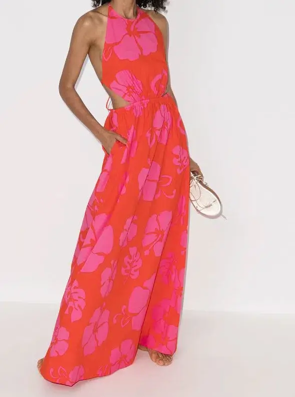 Staud Apfel Hibiscus Maxi Dress Pink Size M / AU 10 - Image 3