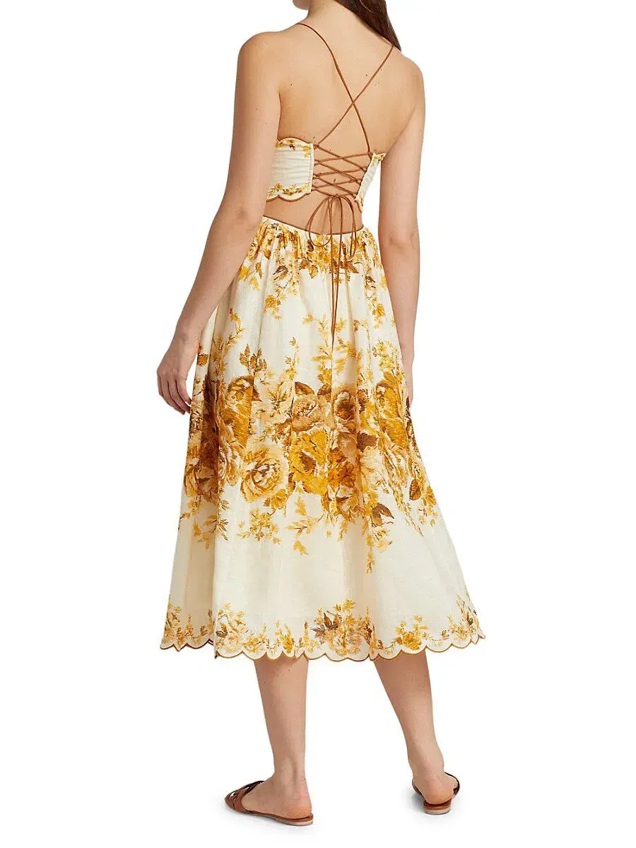 Zimmermann Aliane Scallop Midi Dress Cream Size AU 6 - Image 3