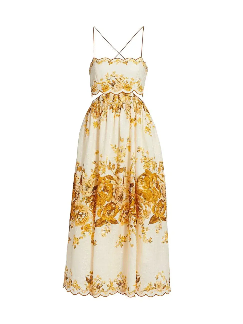 Zimmermann Aliane Scallop Midi Dress Cream Size AU 6 - Image 4