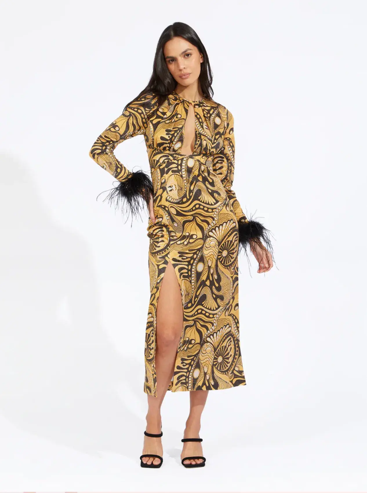 Alice McCall Feather Midi Dress Gold Dust Size AU 6 - Image 1