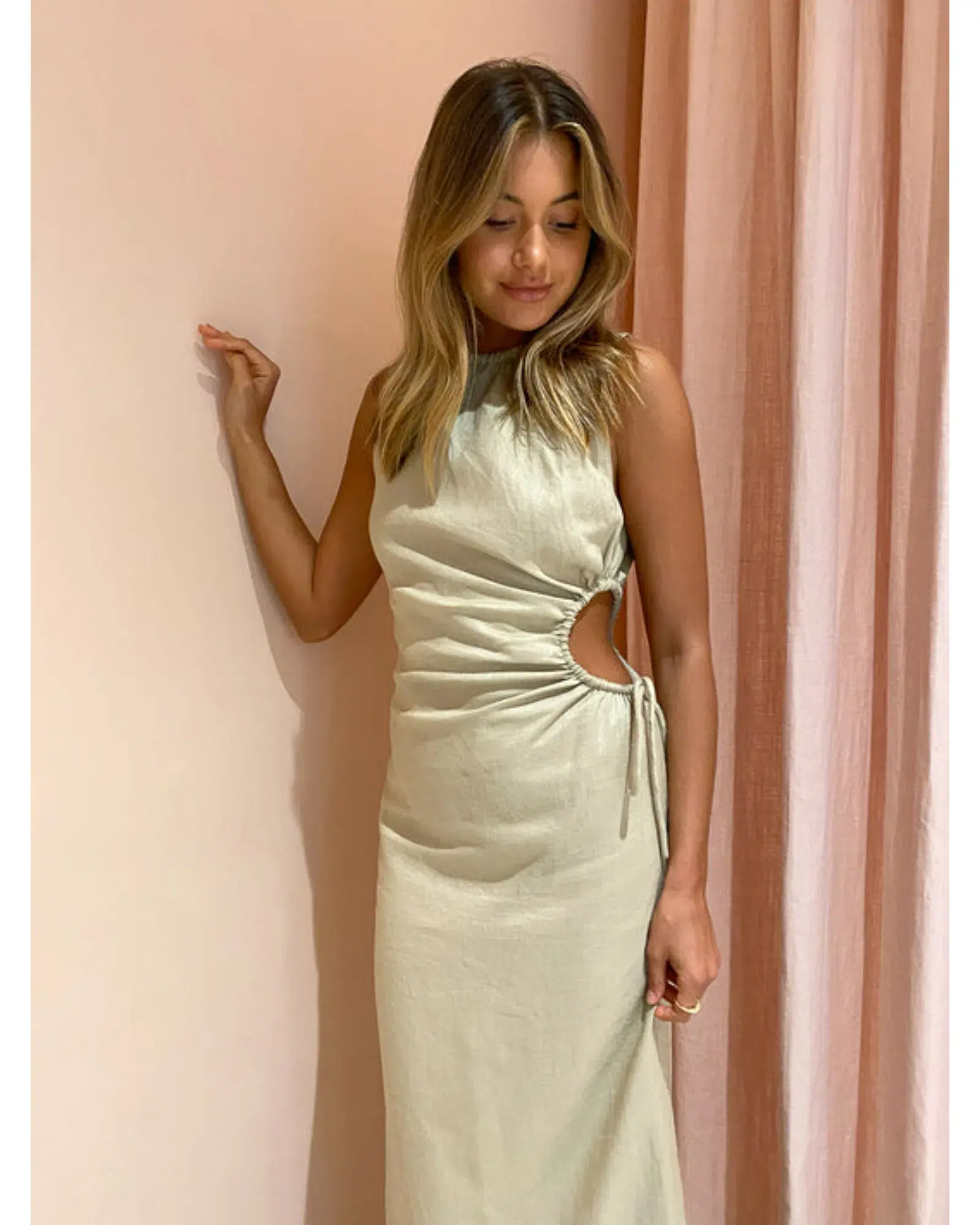Sir the Label Blanche Cut Out Midi Dress In Bone Size AU 8 - Image 2