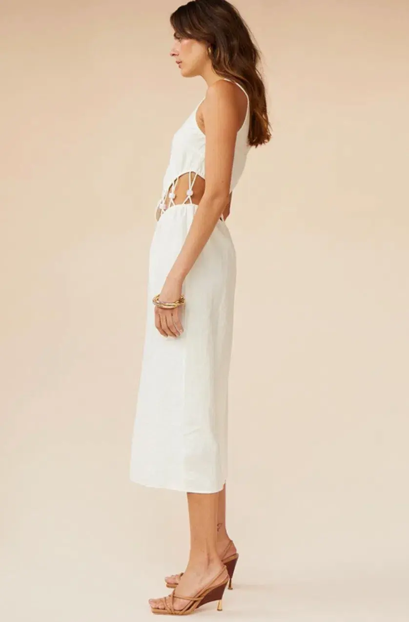 Suboo Astrid Resin Waist Detail Midi Dress in Ivory - Image 4