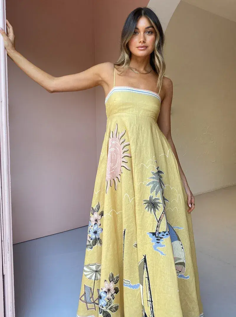 Alemais Sunset Shades Sundress In Sand Yellow Size AU 8 - Image 2