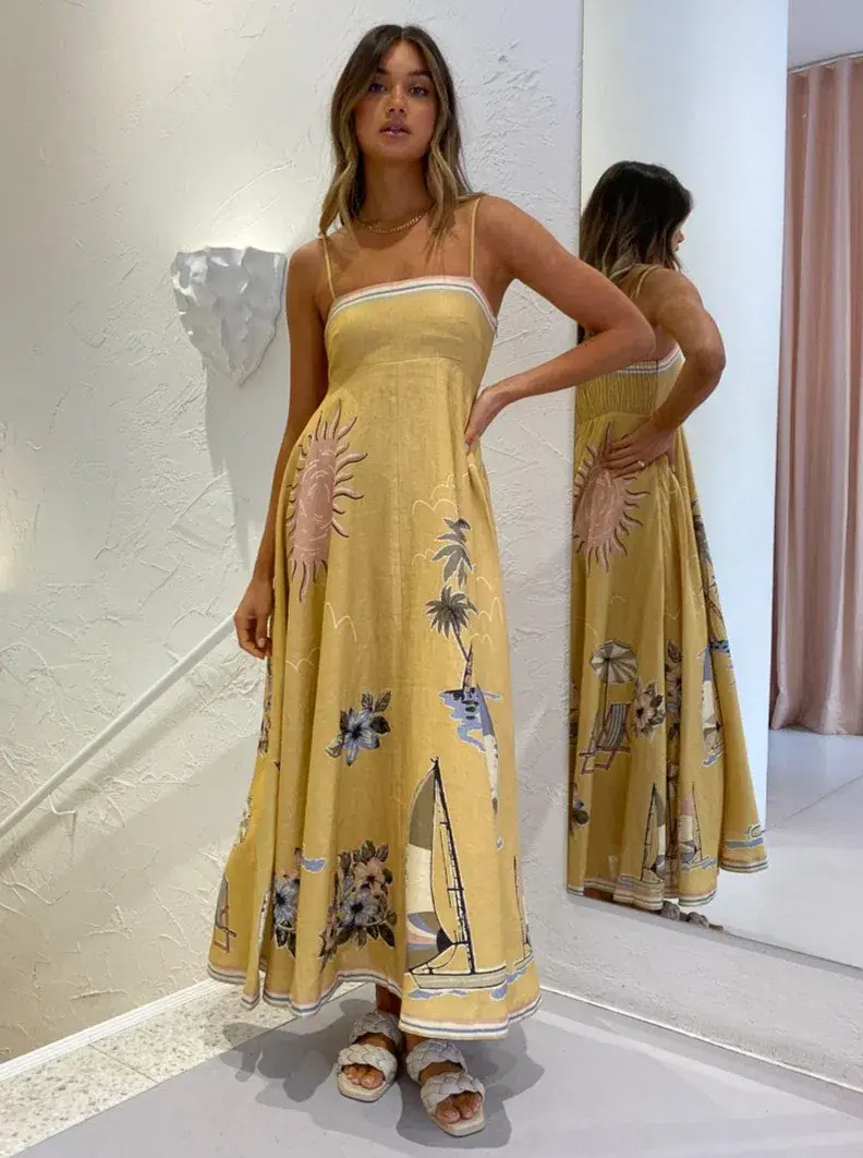 Alemais Sunset Shades Sundress In Sand Yellow Size AU 8 - Image 3