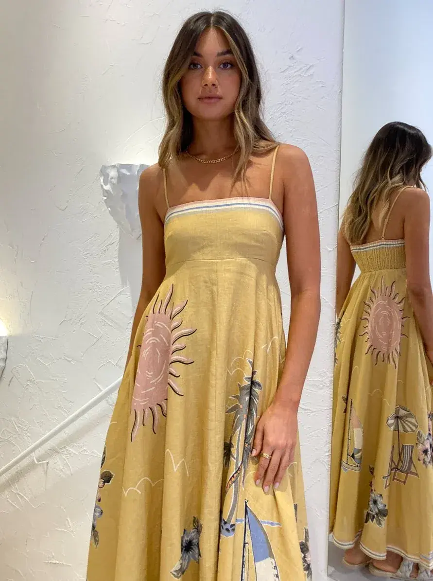 Alemais Sunset Shades Sundress In Sand Yellow Size AU 8 - Image 5